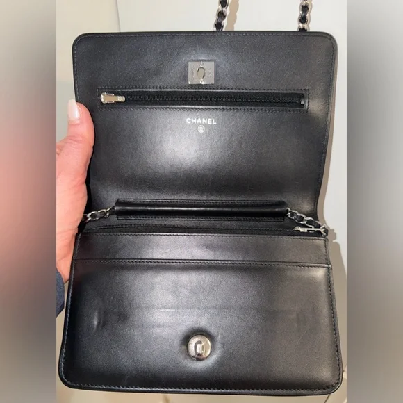 Chanel black Swarovski crystal woc wallet on a chain mini flap classic cc RARE - Picture 12 of 15